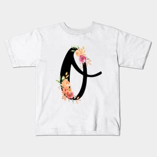 Letter O With Watercolor Floral Wreath Kids T-Shirt